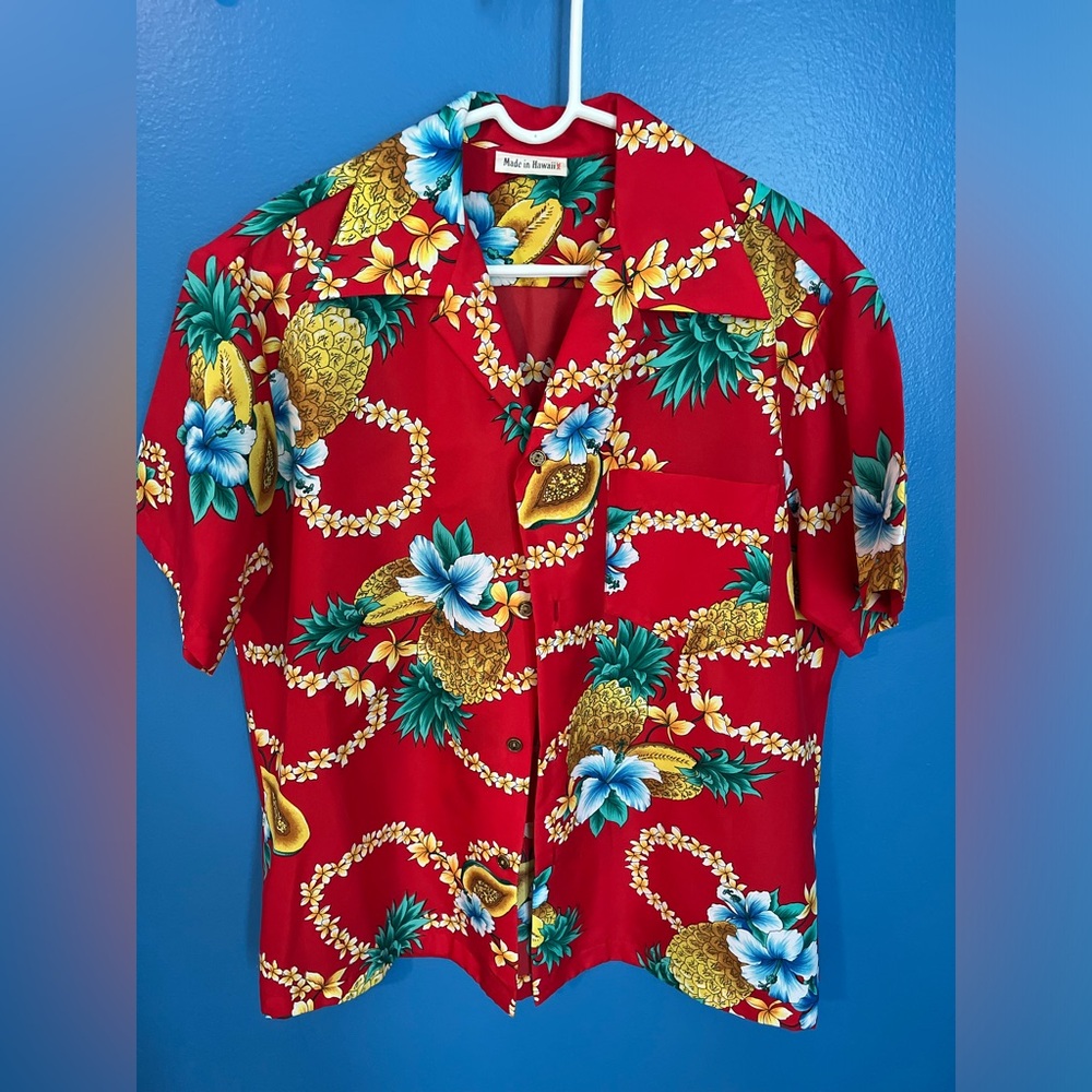 Red Tropical Pineapple Camp Shirt